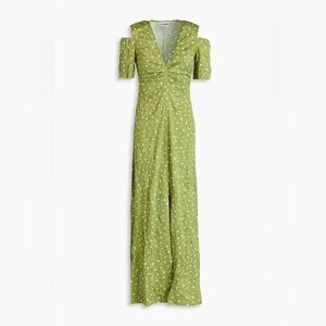 Ganni Cold Shoulder Crinkled Satin Dot Maxi Dress Size 34 US 2